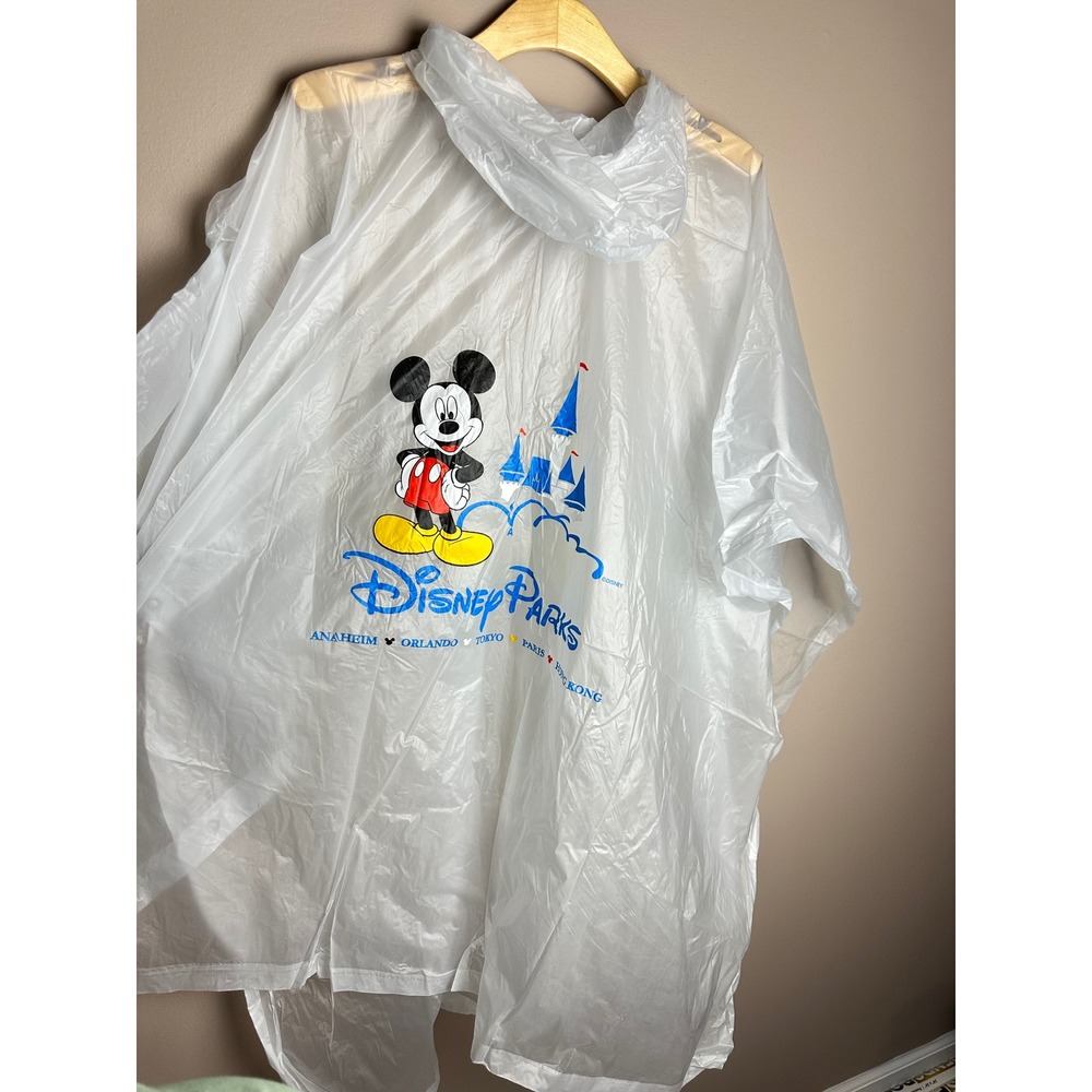 Disney Parks Mickey Mouse Adult Rain Poncho White‎ Hooded PVC 1521-WDW